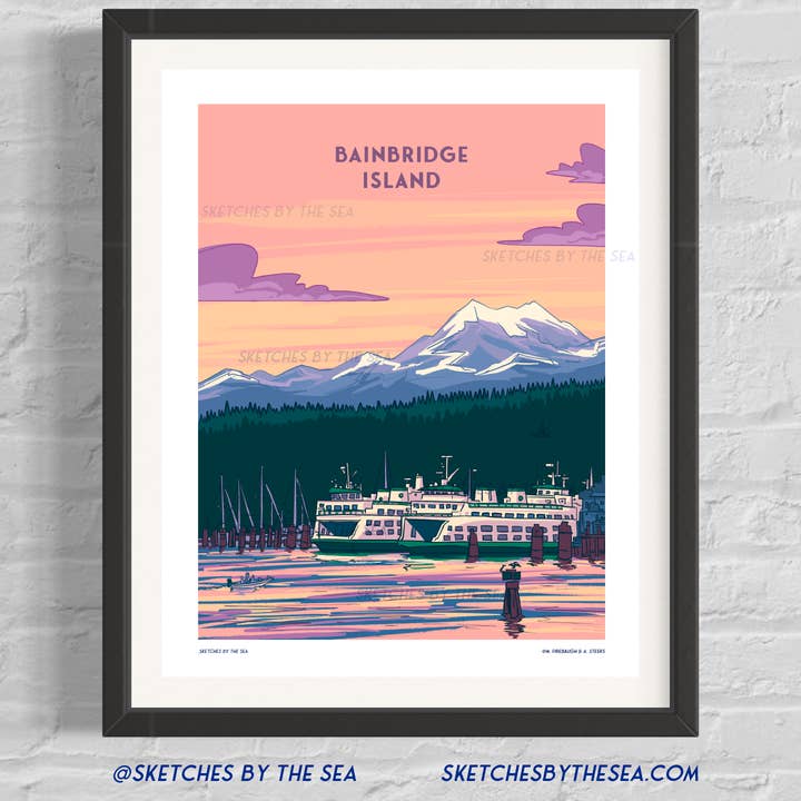 Bainbridge Island Travel Poster for wholesale by Sketches By The Sea
