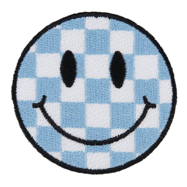 Blue Checker Happy Face Wholesale Hat Patch (SET OF 3) for wholesale by Katydid