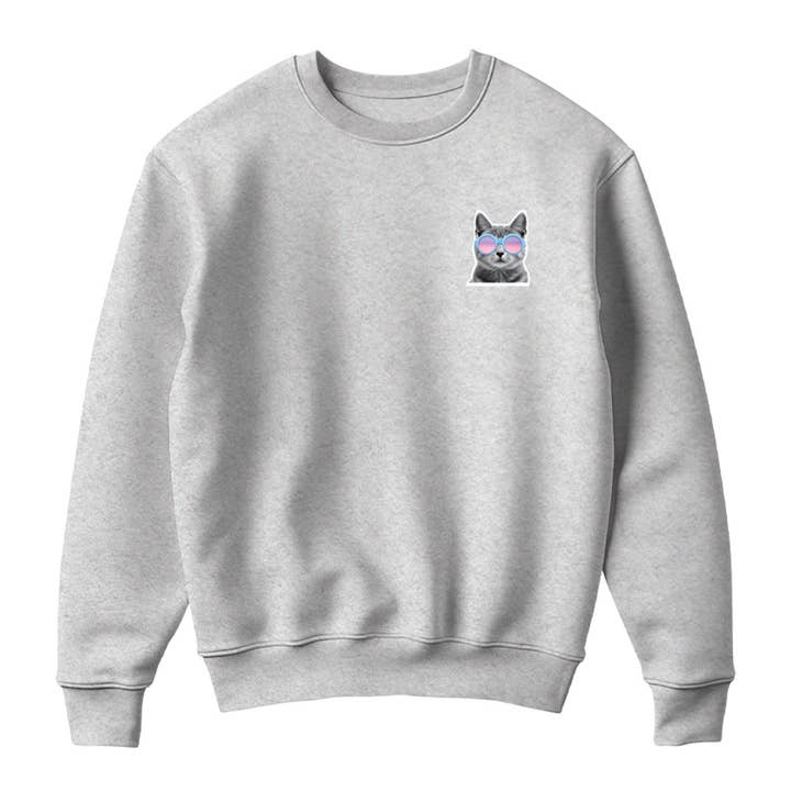 Fashion City - Venta al por mayor Sudadera estampada - Unisex - Sudadera de forro polar con estampado de logo de gato divertido con gafas de sol