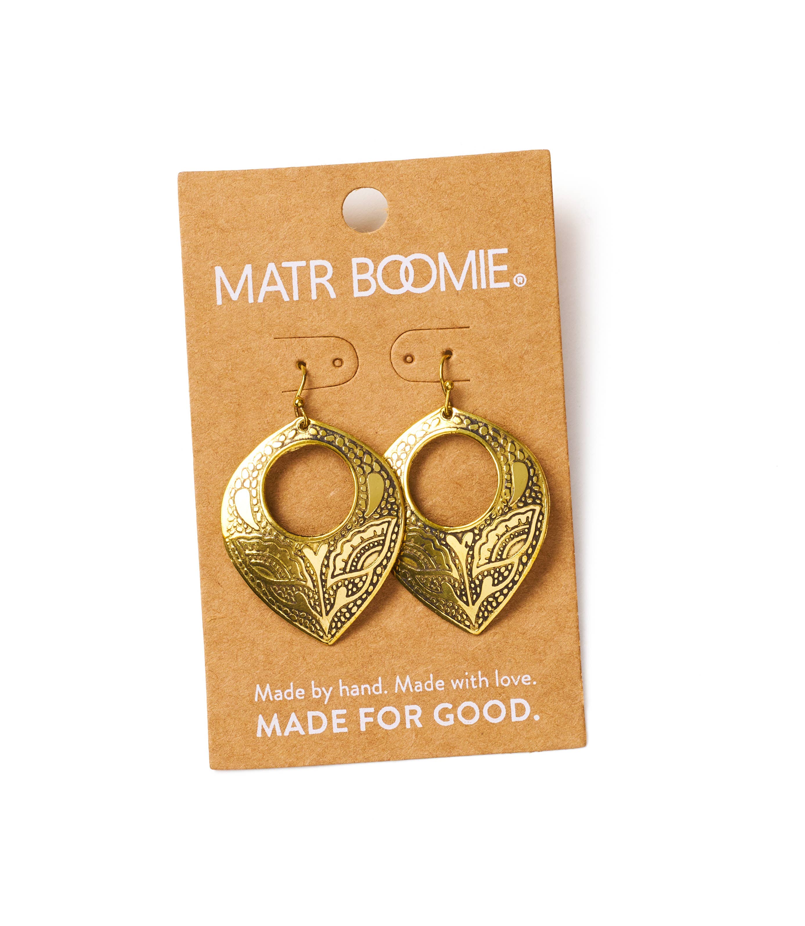 Matr Boomie Fair Trade - Wholesale Dangle Earrings - Yashi Embossed Statement Earring - Gold1