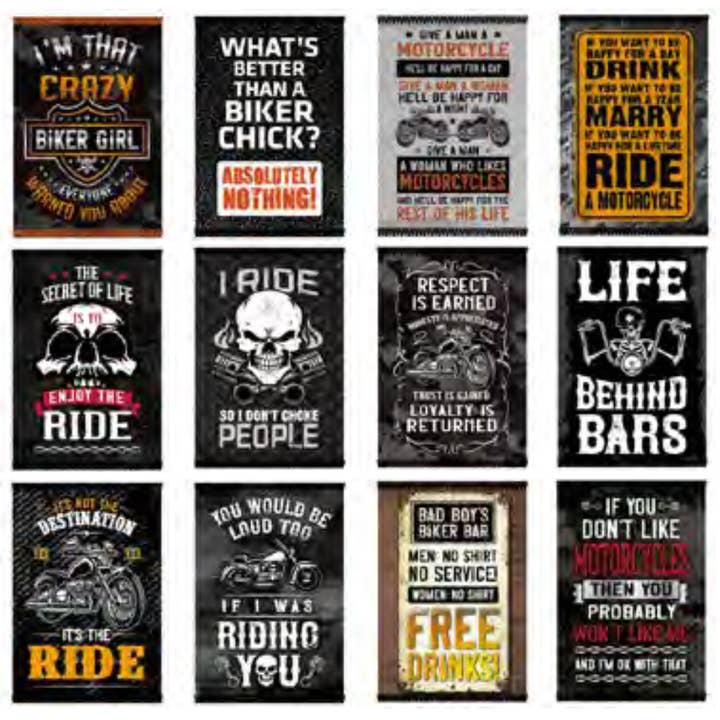 Novelty Brands - Wholesale Drink Huggers & Koozies - Insulated Can Cooler Coozie Biker Assortment- 12/Display