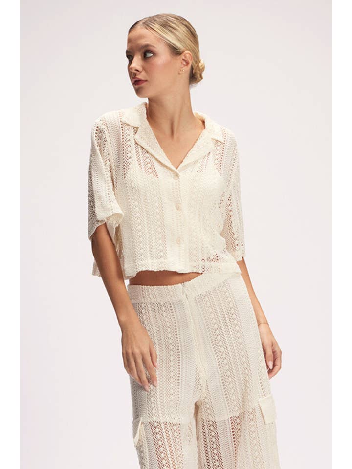 CRÈME Haut court en crochet chic et tendance pour l'été - TI6274FO en vente sur Faire8