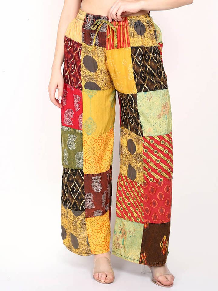 Wevez - Vente Pantalon – femme - Pantalon large pour femmes en patchwork délavé à l'acide avec taille élastique, lot mixte