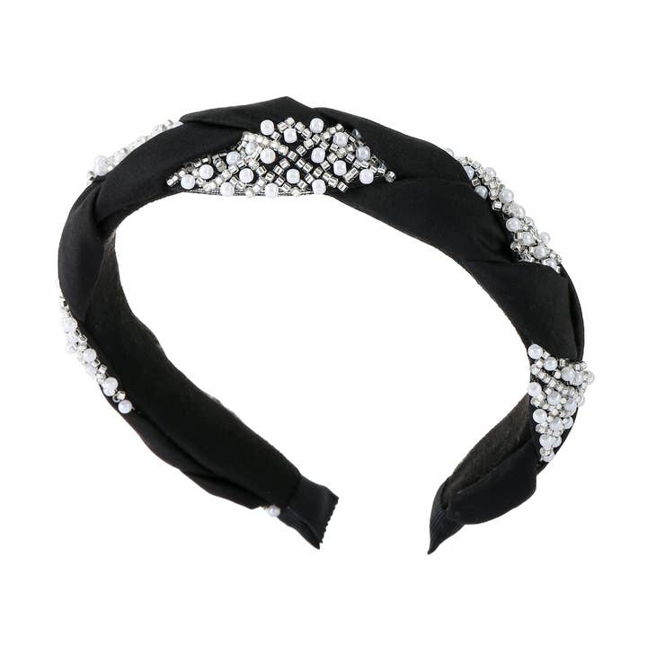 Headband pearls & stones black for wholesale by Emilie collection