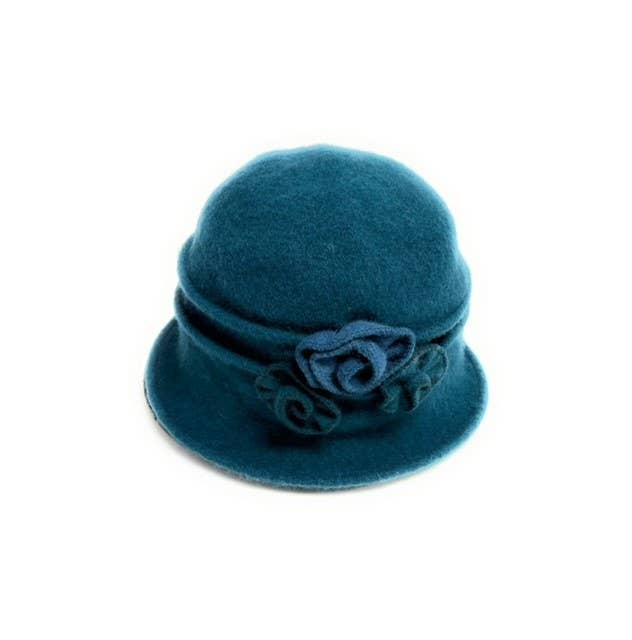Shihreen Inc - Wholesale Cloche Hat - Women's - 19S-0826 Boiled Wool Cloche Hat with Two Tone Flower1