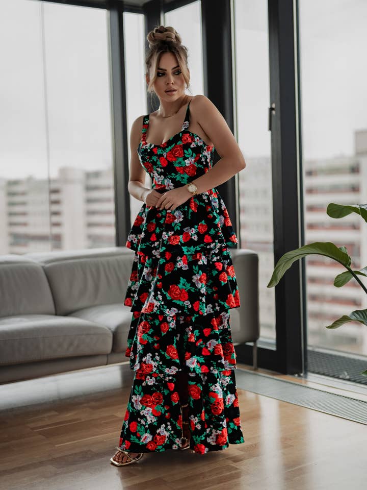 Abito Maxi "Giardino di Notte" – Stampa Floreale per la vendita all'ingrosso da parte di LILY MCBEE