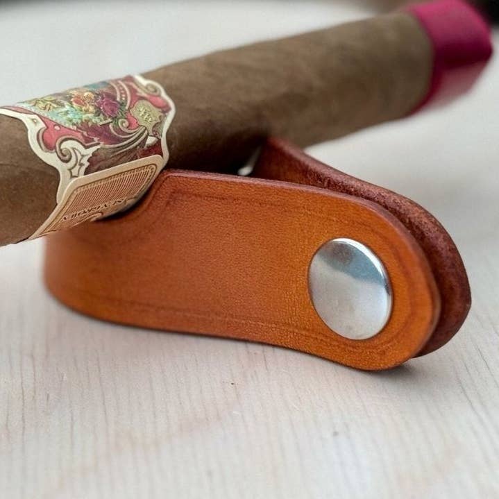 Handcrafted Leather Cigar Stand - Snap-Up Design - Dyed by hand for wholesale by A. M. Aiken