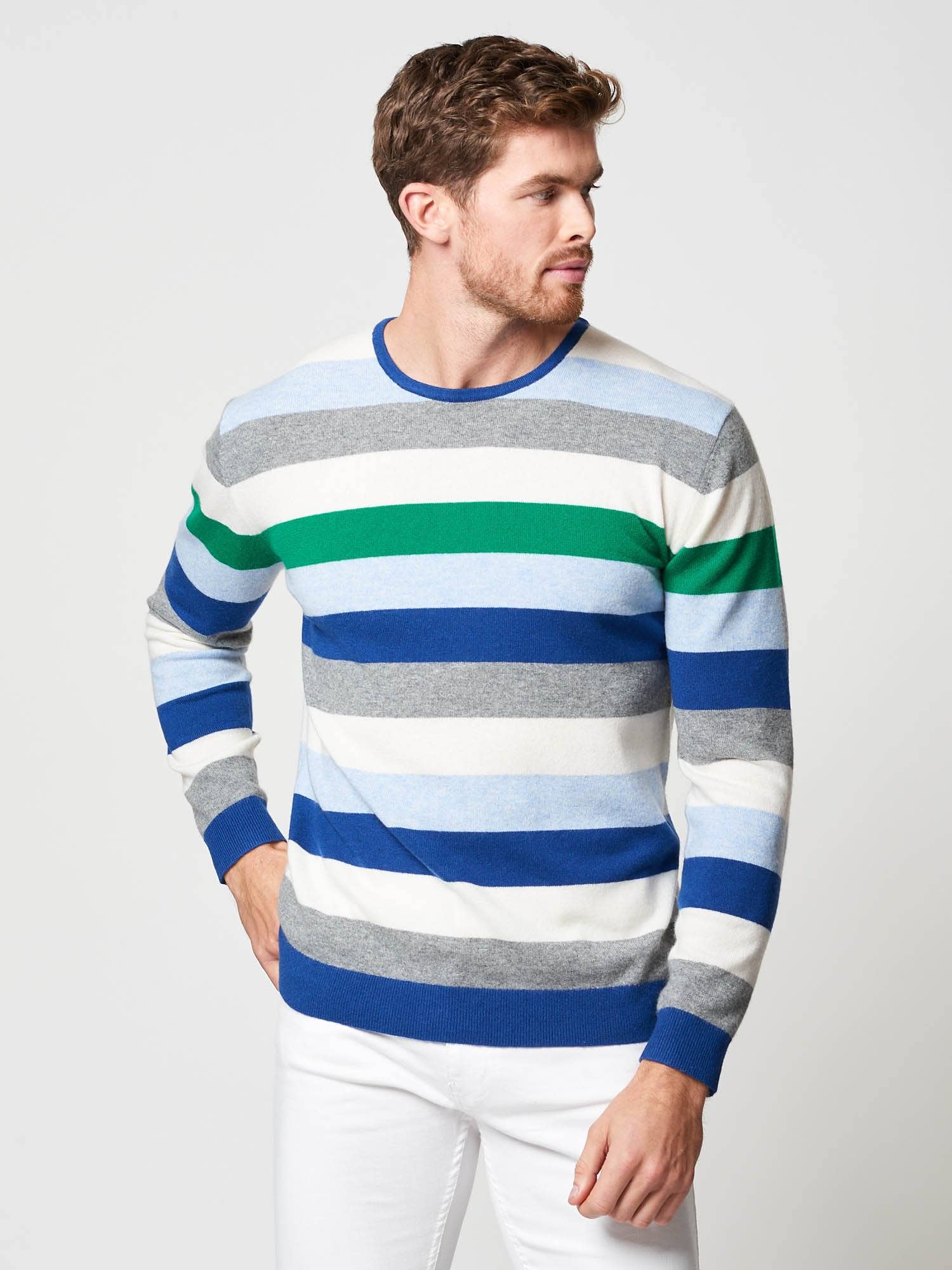 Hand and Jones – wholesale Knitted jumper – Men′s – Cashmere Stripe Sweater0