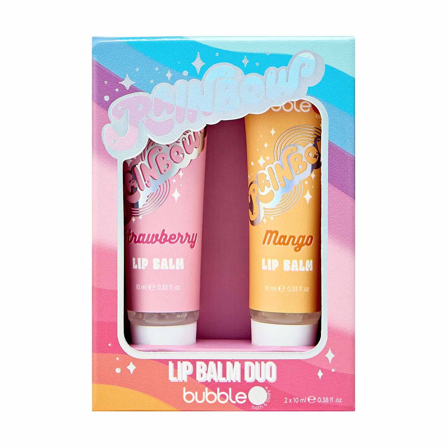 Bubble T Cosmetics - Wholesale Lip Balm Set - Rainbow Lip Balm Duo – Strawberry & Mango (2 x 10ml)1