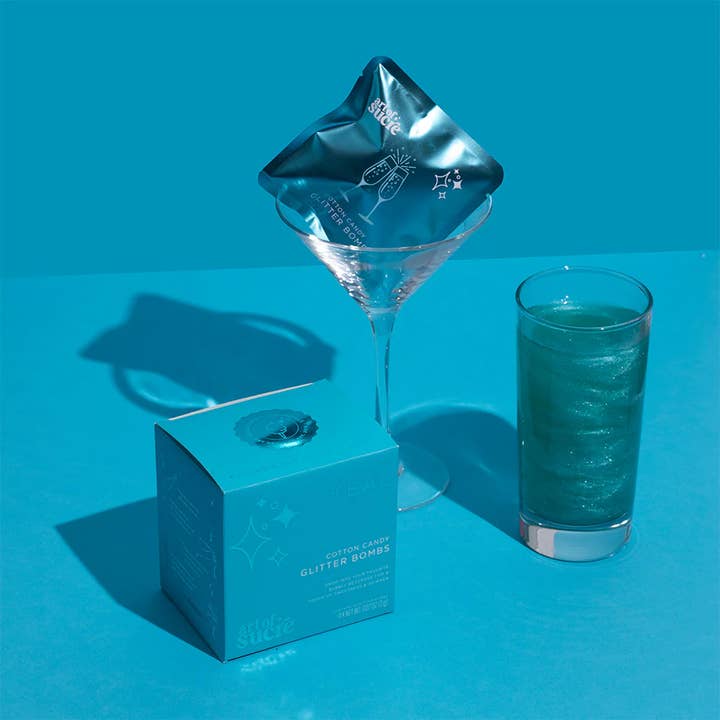 Art of Sucre - Vente Barbes à papa - Bombes à paillettes pour boissons à bonbons en coton bleu sarcelle