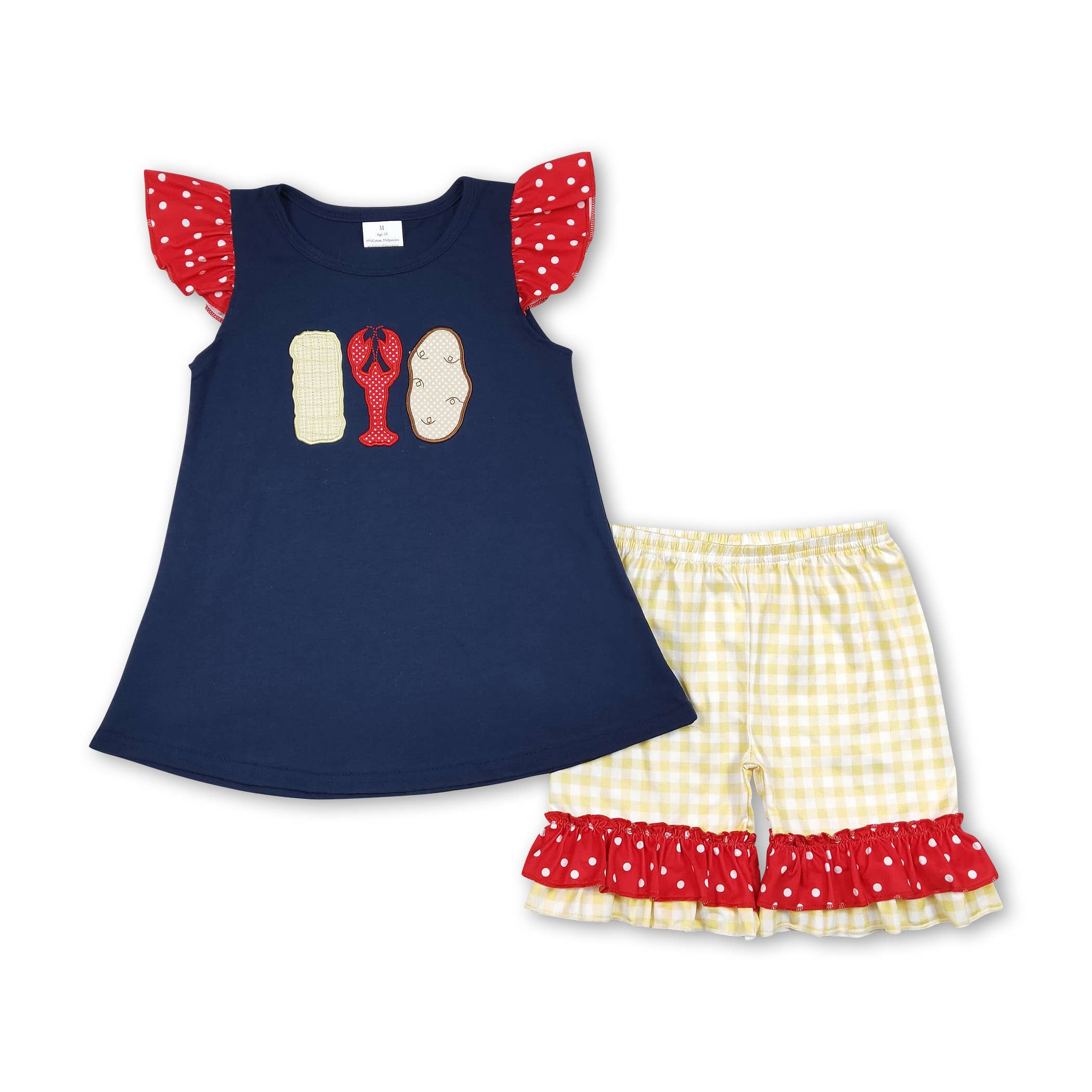 Yawoo Garments - Wholesale Clothing Set - Baby - Navy corn crawfish embroidery baby kids clothes1