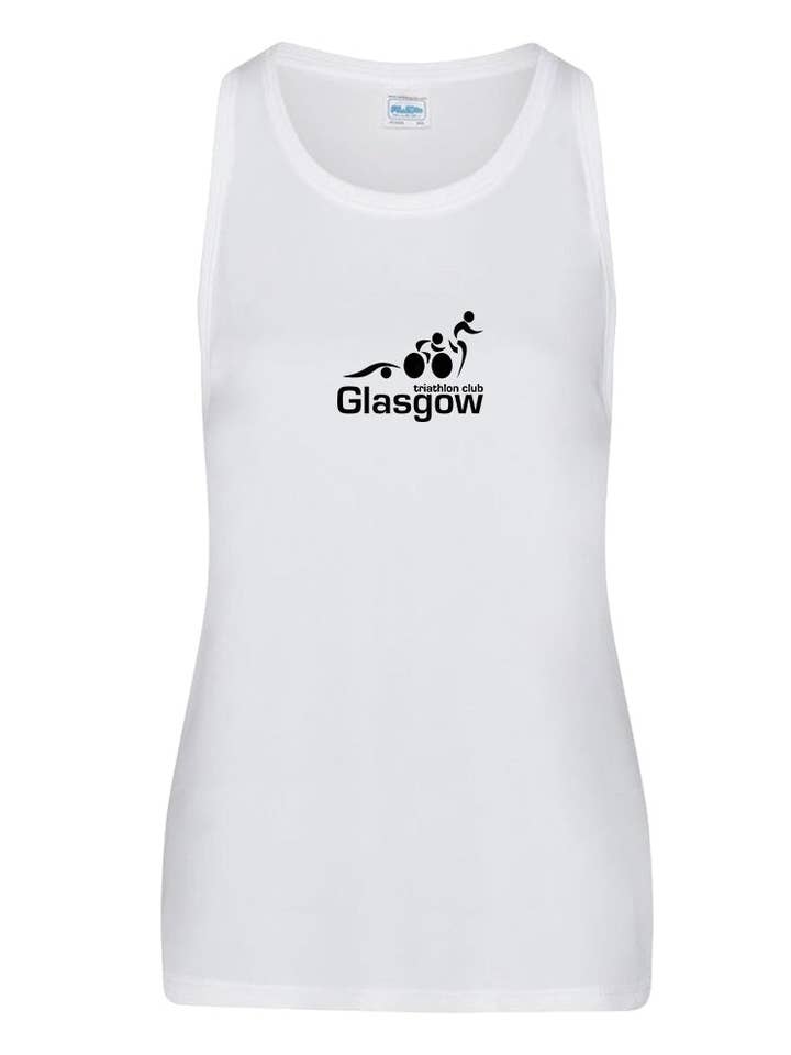 Glasgow Triathlon Club technisch wit hardloopvest voor dames voor wholesale door Big Bobble Hats