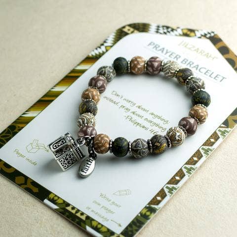 Jilzara Multi Gold Box Prayer Bracelet Polymer Clay Beads Handcrafted Artisan O6 