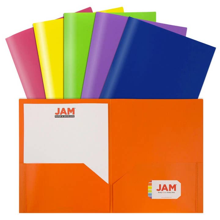 JAM PAPER - Wholesale Folders - Plastic 2 Pocket POP Durable School Folders, 6-Pack