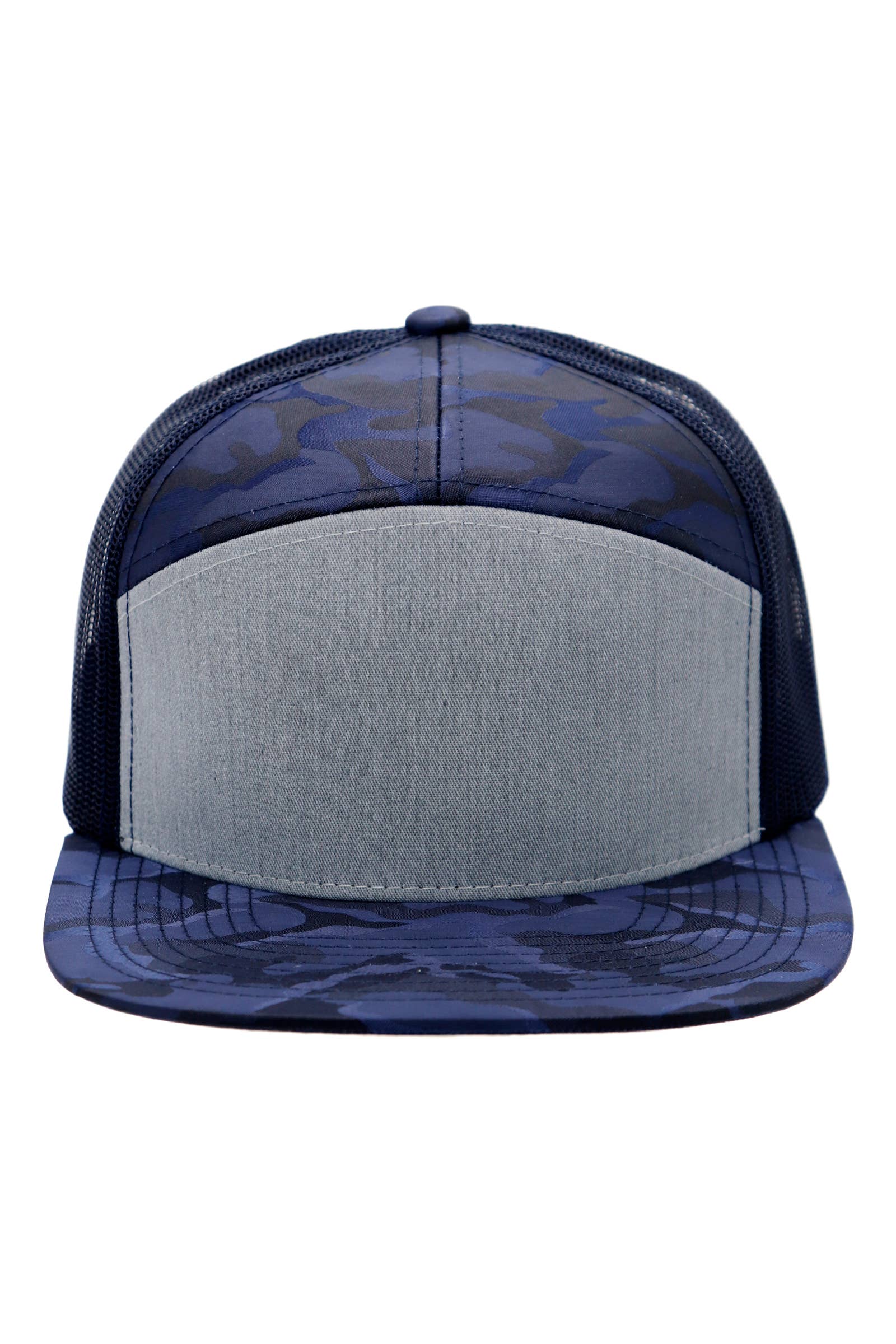 Cap Zone - Wholesale Trucker Hat - Unisex - Solid Front Nylon Camo 7 Panel Flat Trucker Hat24