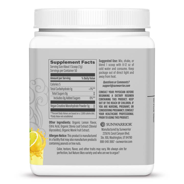 Sunwarrior - Wholesale Powdered Health Drink - Lemonade Active Creatine Drink Powder- Vegan, Soy-Free