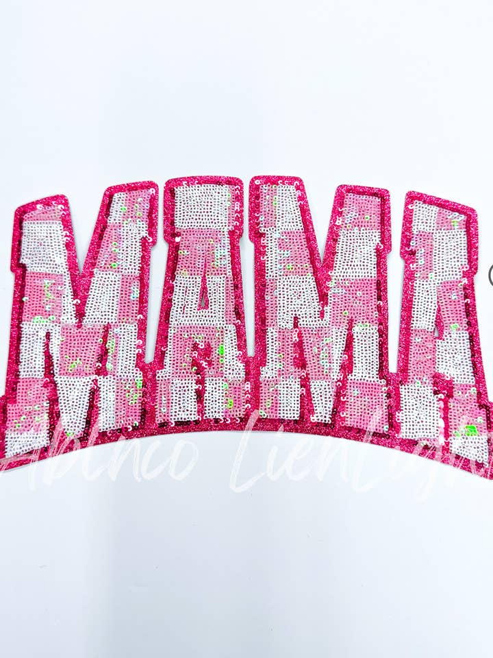 Big Mama Light Pink Checkered Sequins Iron On Patch for wholesale by ABLNco