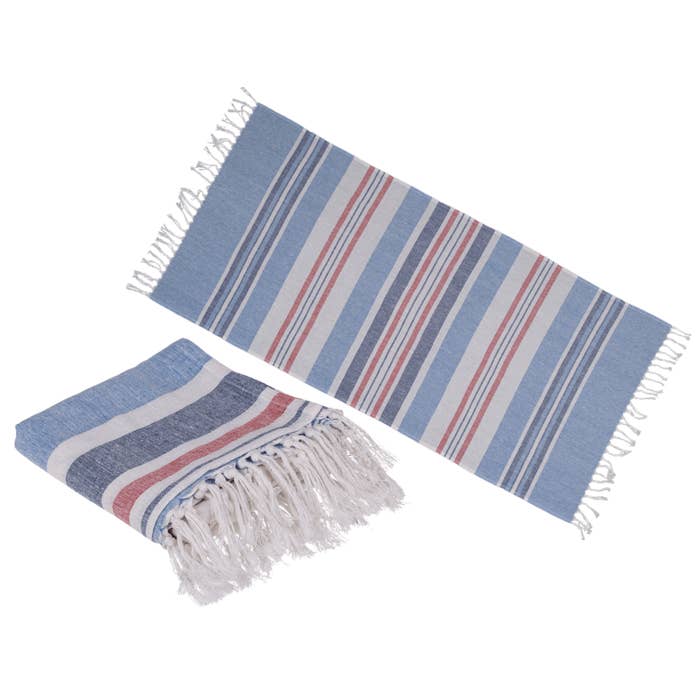 Fouta de couleur blanc/bleu/rouge (pour sauna et, pour la vente par Out of the blue KG