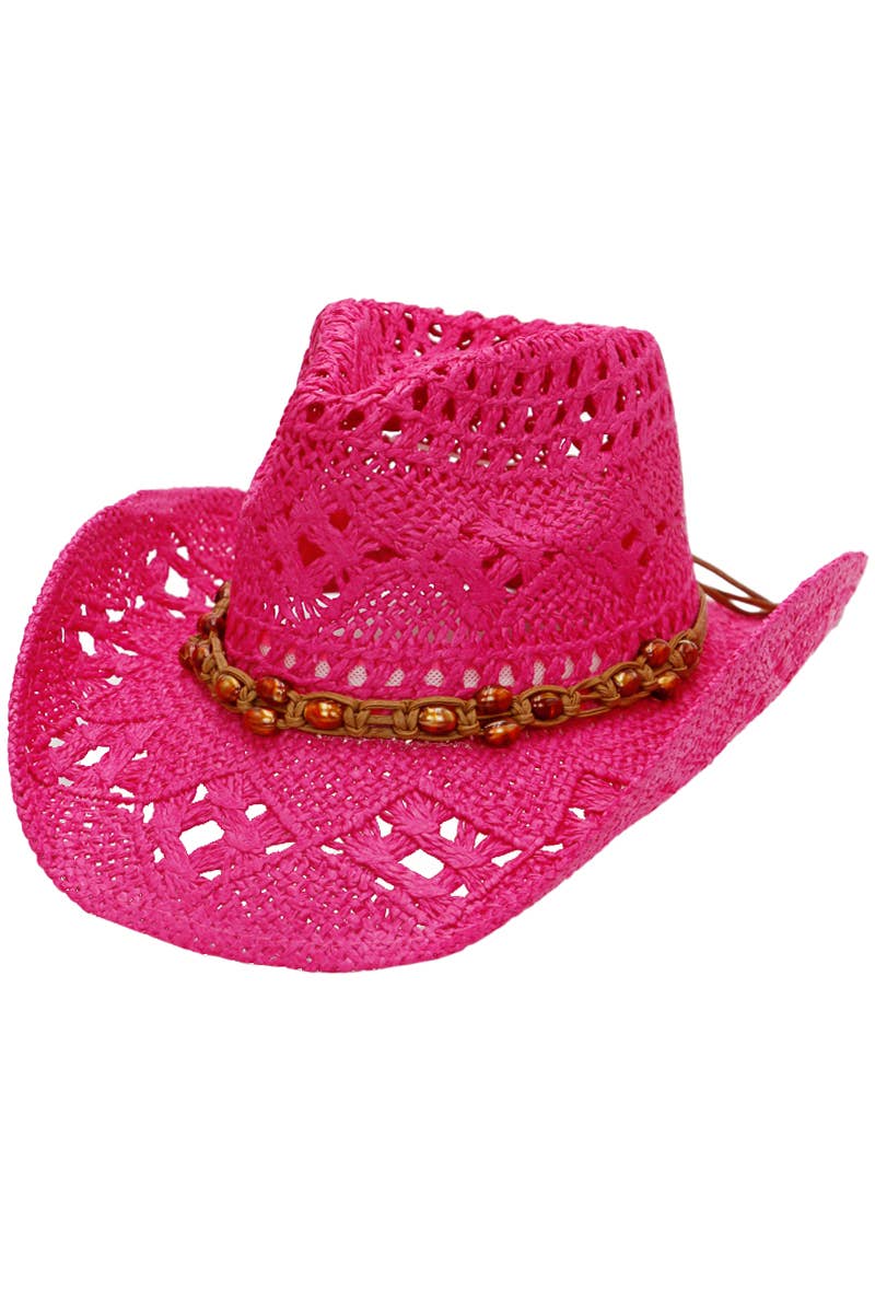 Cap Zone - Wholesale Cowboy Hat - Women's - Beaded Crochet Crushable Straw Cowboy Hat4