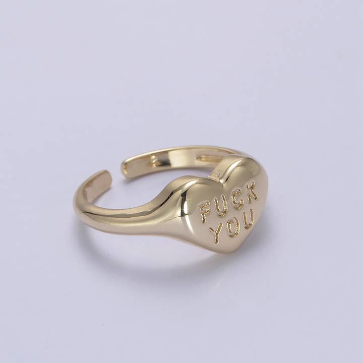 Aim Eternal - Wholesale Signet Ring - Dainty "Fuck You" Gold Heart Stackable Signet Ring