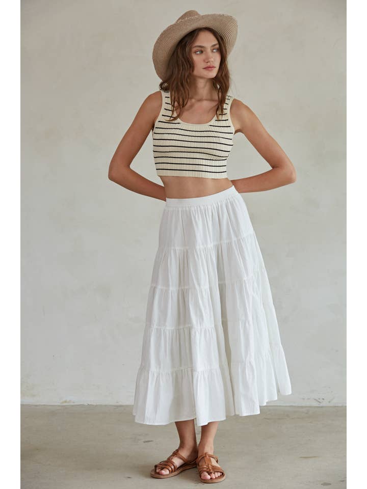 Off White L7473 | Woven Cotton Flare Ruffled Midi Skirt for wholesale on Faire
