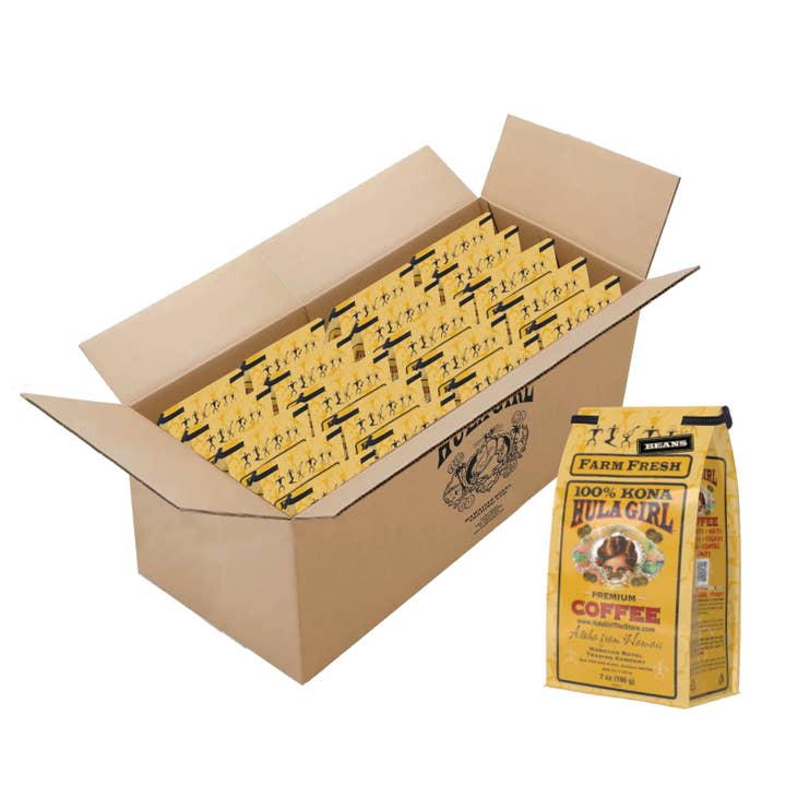 Hula Girl Products - Wholesale Coffee Beans - Hula Girl 100% Kona Coffee 7oz(198g) – Box of 6/10/20 Bags