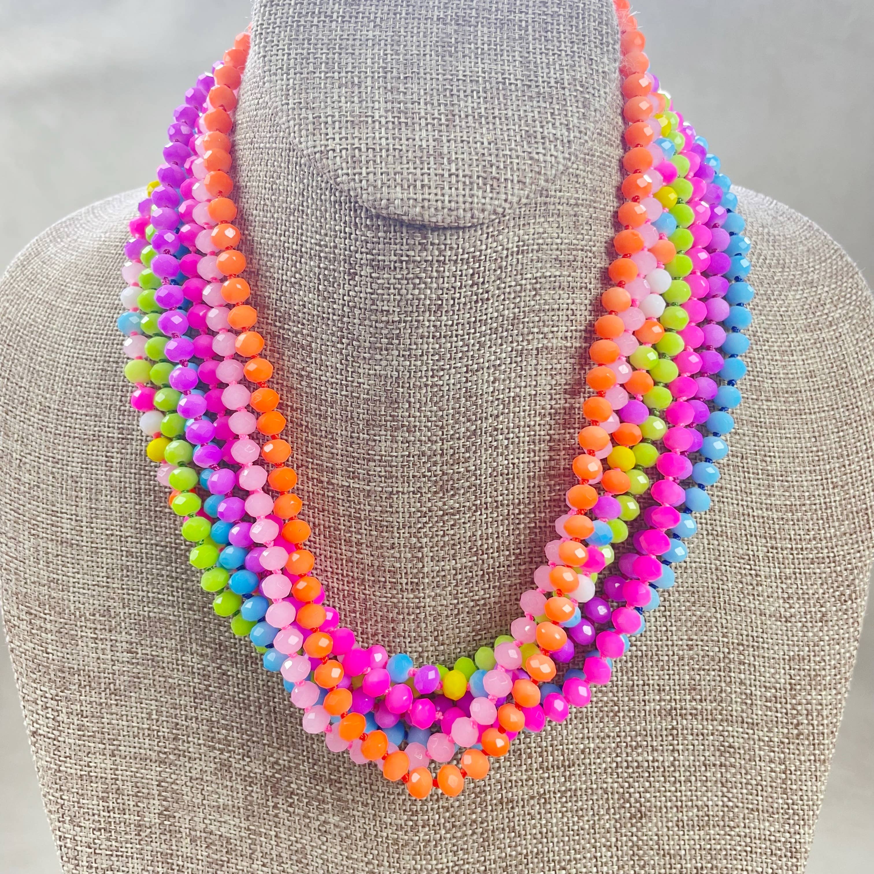 Ewelina Pas Jewelry - Wholesale Beaded/Pearl Necklace - Barb// Hot Pink Neon Crystal Beaded Handknotted Necklace6