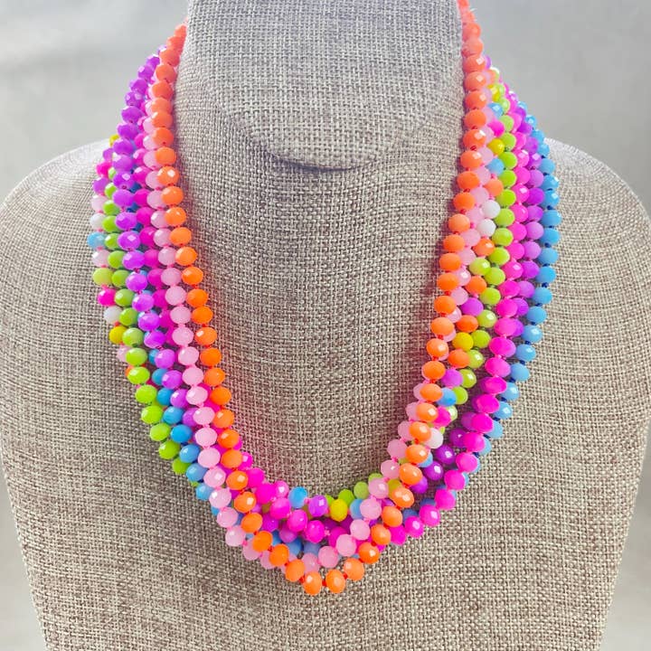 Ewelina Pas Jewelry - Wholesale Beaded/Pearl Necklace - Barb// Hot Pink Neon Crystal Beaded Handknotted Necklace6