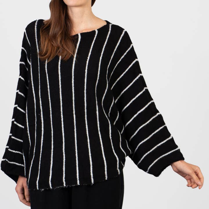 Sarta - Wholesale Knit Sweater - Women's - Blythe Batwing Jumper - Black/White, Striped