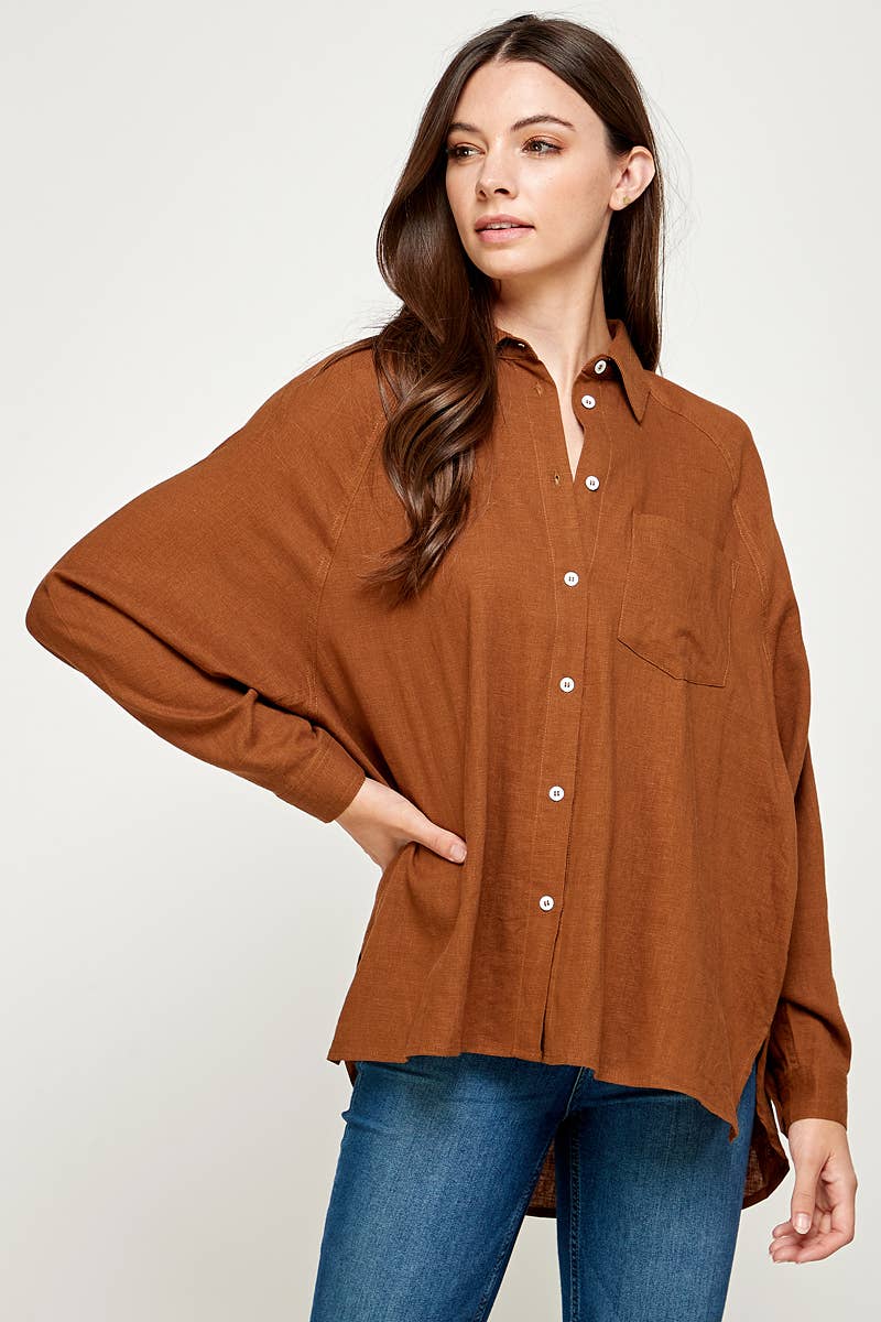 FUN2FUN - Wholesale Button Down Shirt - Women's - LINEN BLEND SHIRT23