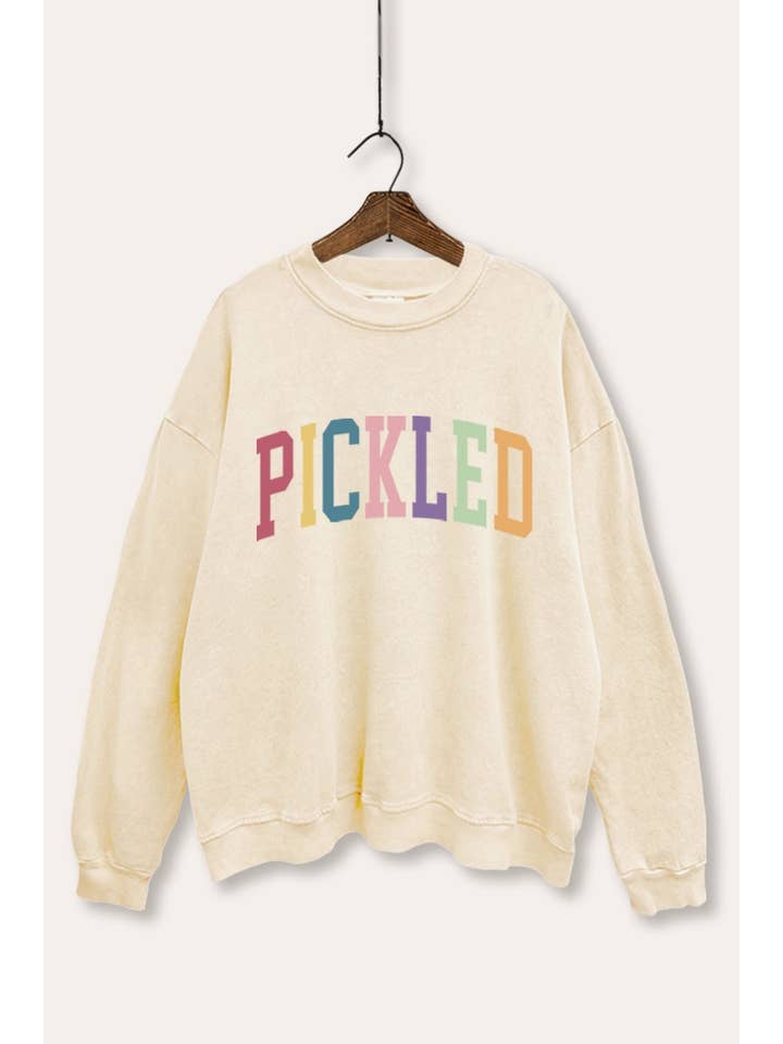 PICKLED COLORFUL GRAPHIC MINERAL WASH SWEATSHIRT for wholesale by PINK NABI