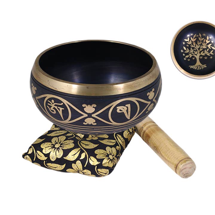Tibetan Singing Bowl - Tree of Life (Black) for wholesale by Designs by Deekay Inc.