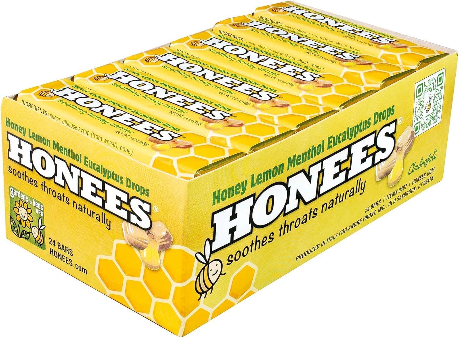 Snacky Candy - Wholesale Lozenges/Cough Drops - Honees Cough Drops Honey Lemon 1.6 oz 24 count1