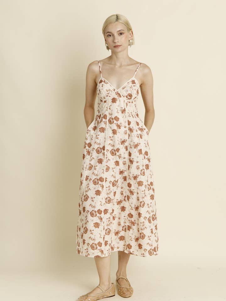 AD1861 - EMRBOIDERED TRIM MIDI DRESS for wholesale by Aureum