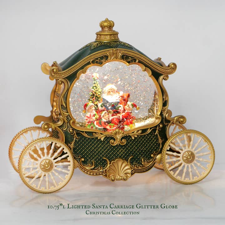 10.75"L B/O Lighted Santa Carriage Glitter Globe, Xmas Decor for wholesale by IEGIFT