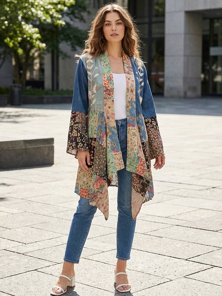 Young Threads - Wholesale Kimono - Women's - Western Boho Chic: Motif Embroidered Denim Long Shrug (NEW)6
