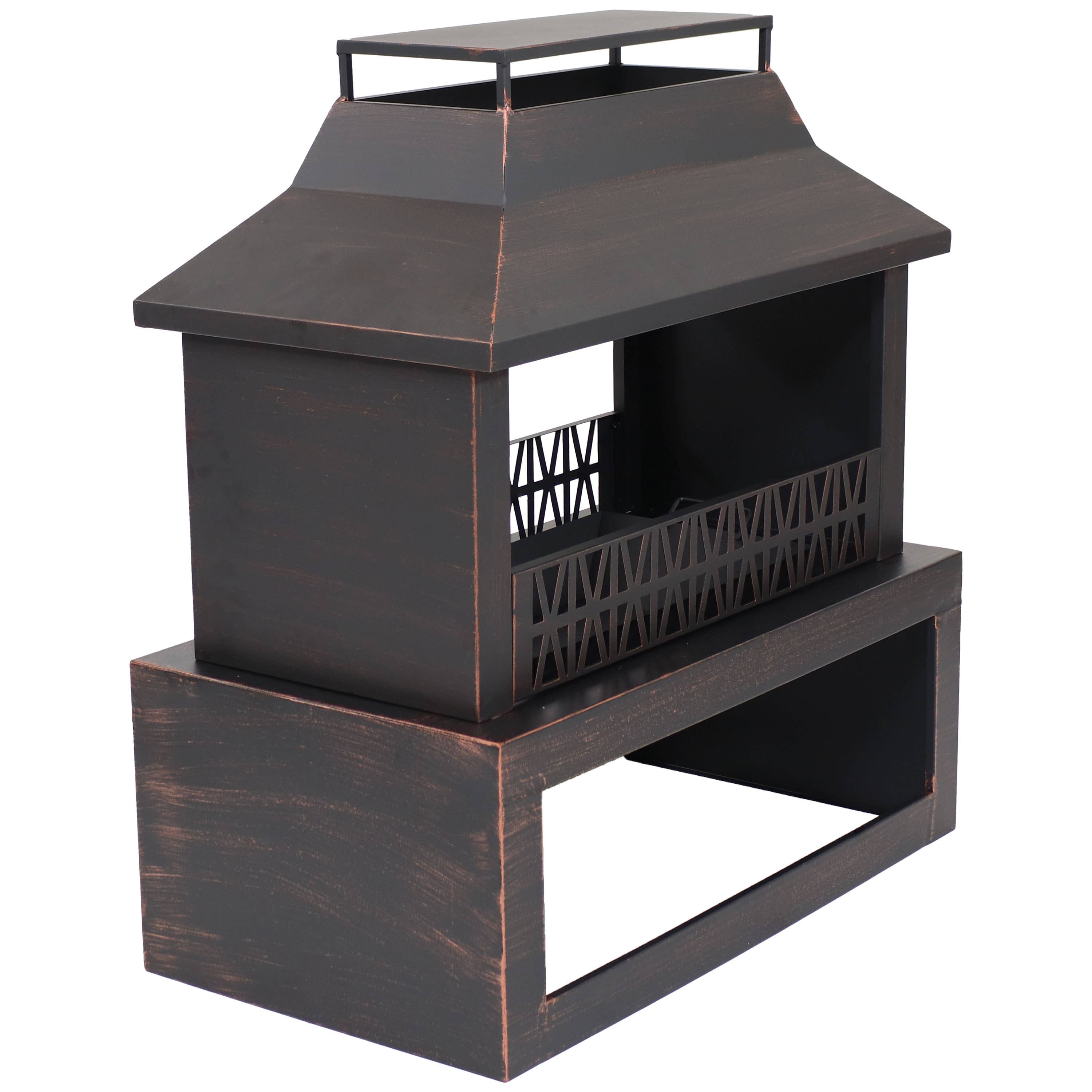 Sunnydaze Decor - Wholesale Fire Pit - 32 in Steel Outdoor Fireplace with Log Storage - Bronze13