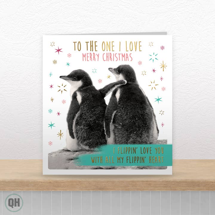 Cartão de Natal Amor Pinguim Fofo com Folha Dourada por atacado de Quitting Hollywood