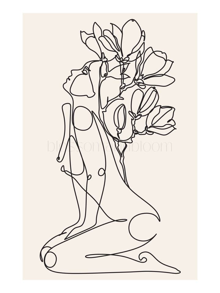 Floral Patterned Line Art Portrait for wholesale by Blossom & Bloom