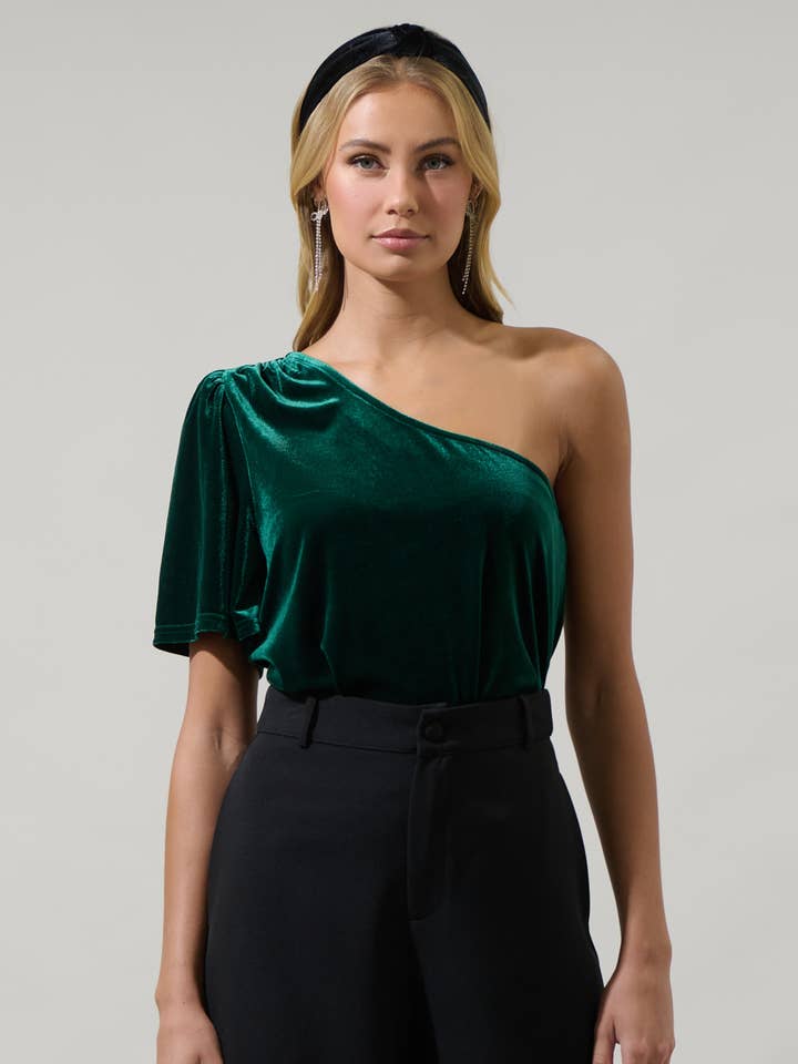 Oliana Velvet One Shoulder Top for wholesale by Sugarlips