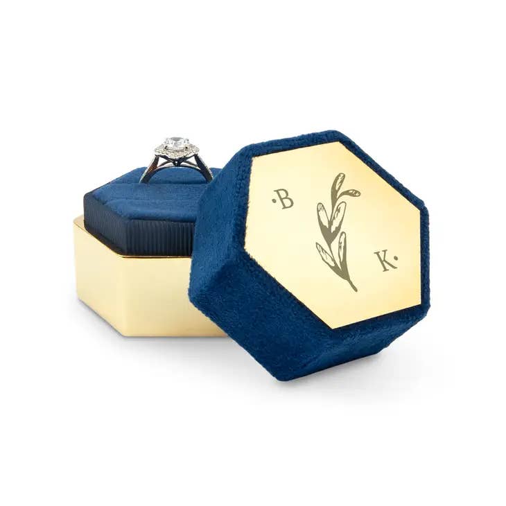 Weddingstar Inc. - Wholesale Jewellery box/organiser - Personalized Velvet Hexagon Wedding Ring Box - Rustic Love