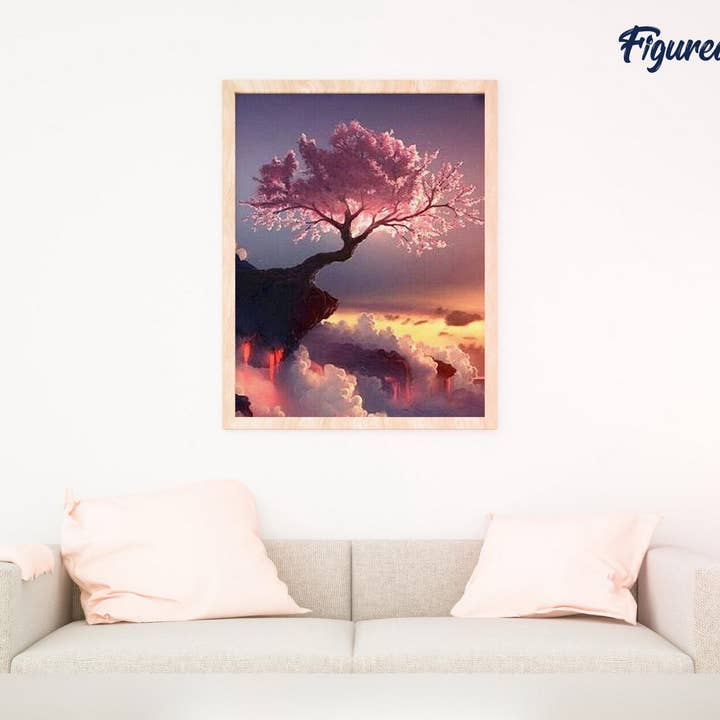 Figured'Art – Großhandel Bastelset – Malen nach Zahlen, rosa Baum und Wolken — Gerollte Leinwand