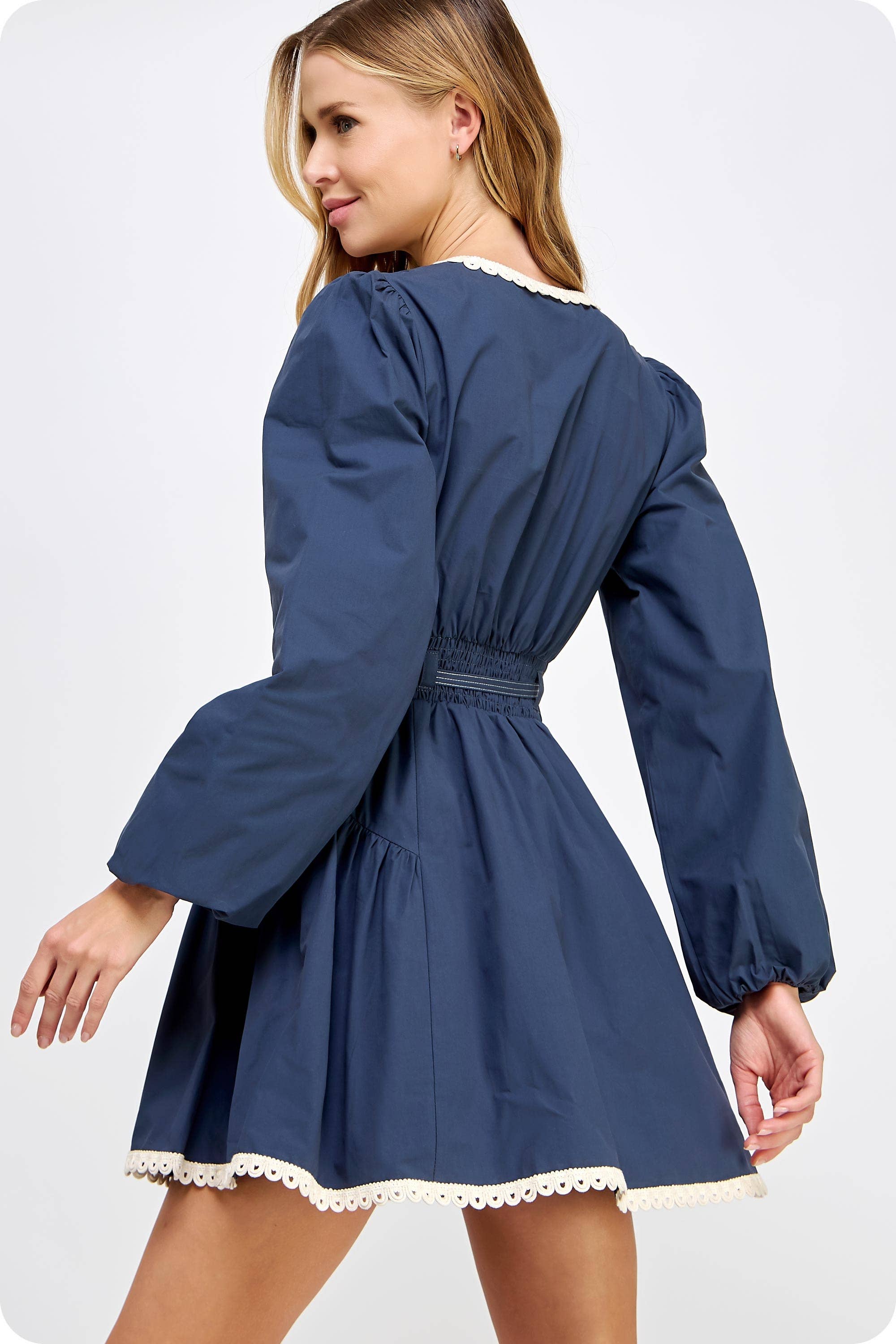 Strut & Bolt - Wholesale Dress - Women's - Lace Trim Detail Poplin Mini Dress2