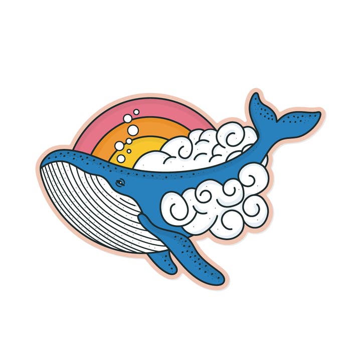 Rainbow Whale in the Clouds - Vinyl Sticker for wholesale by Graphic Heart