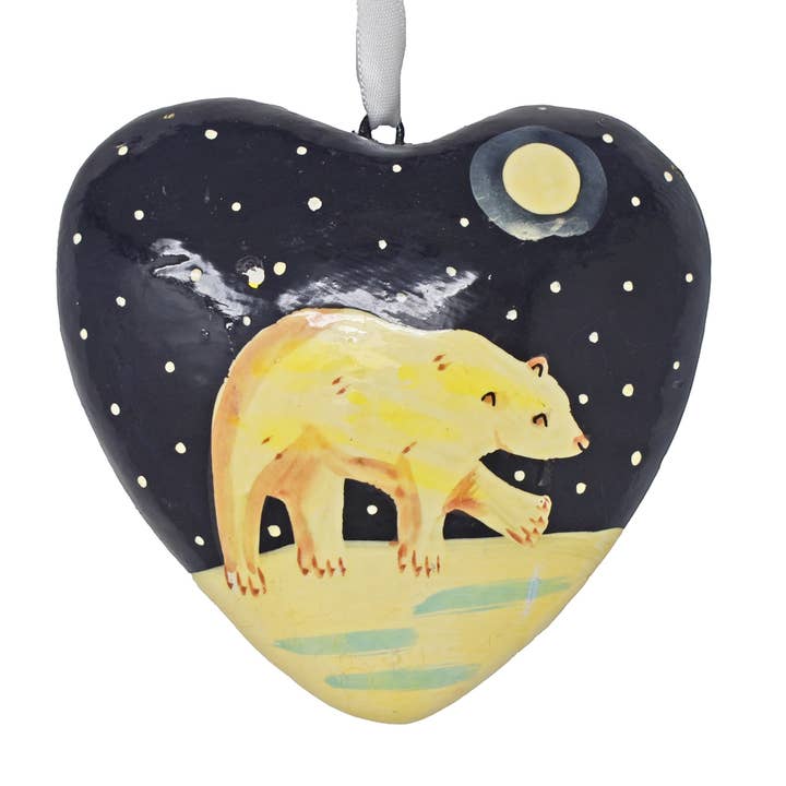 Fair to Trade Ltd - Wholesale Ornament Set - Hand painted papier-mâché Animals Christmas heart baubles3