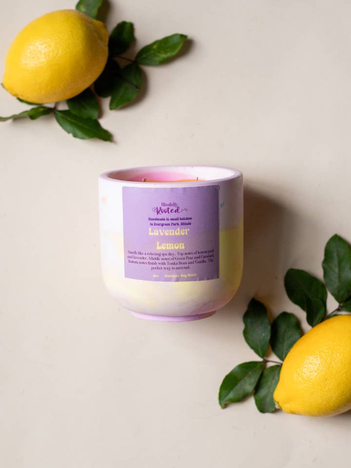 Lavender Lemon Beeswax Candle – Clean Burn, Pure Essential Oils – Calms Stress & Brightens Mood for wholesale by Blissfully Rooted LLC