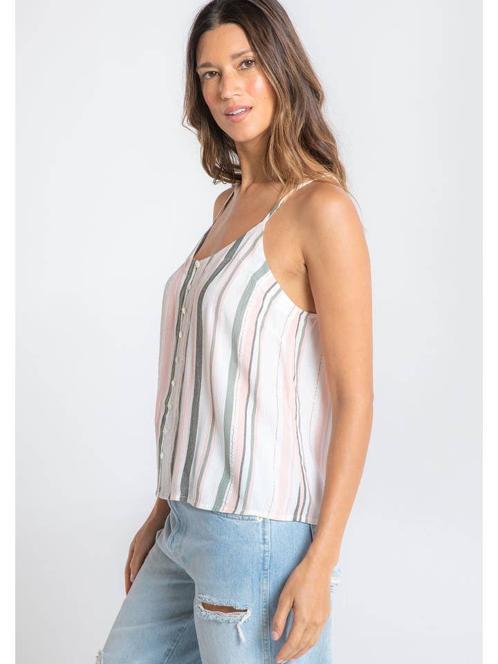 Off White Striped Racerback Button Down Cami for wholesale on Faire1