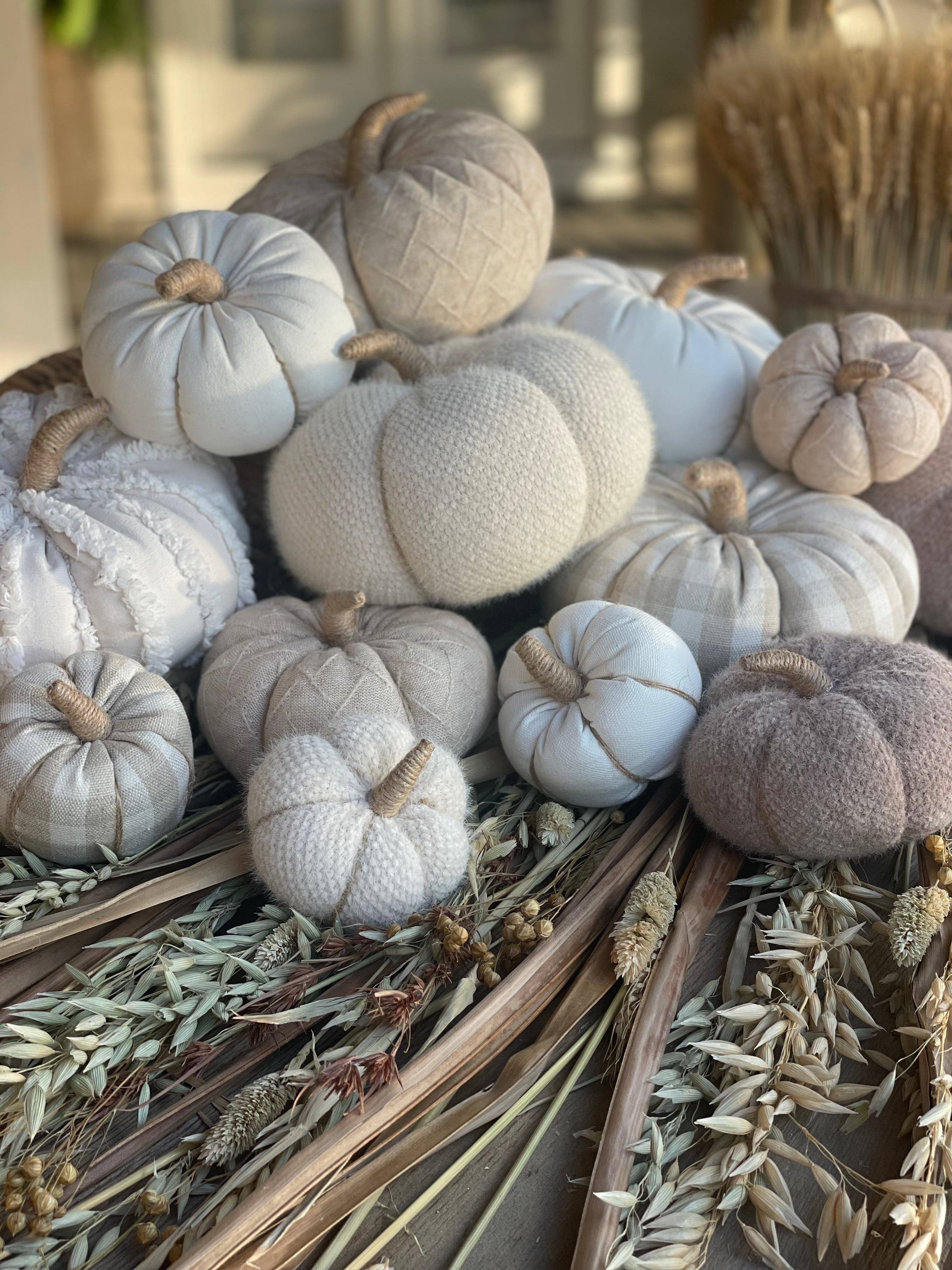 Collins Painting & Design - Wholesale Decorative Tabletop Object - CF-3148 - Lrg. Cream Fuzzy Fall Fabric Pumpkin1