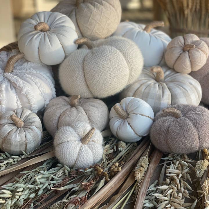 Collins Painting & Design - Wholesale Decorative Tabletop Object - CF-3148 - Lrg. Cream Fuzzy Fall Fabric Pumpkin1