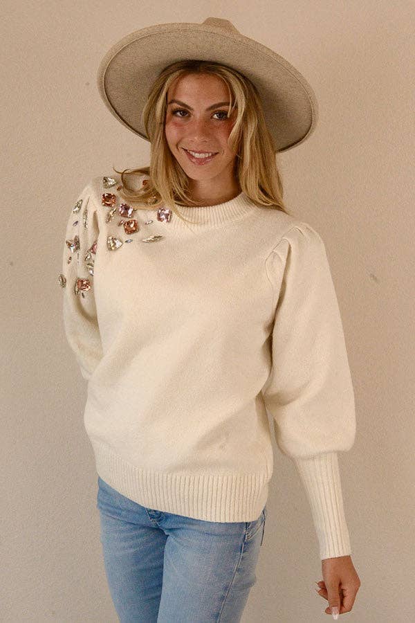 Ambiente - Wholesale Knit Sweater - Women's - HOLIDAY CRYSTAL APPLIQUES SWEATER - W2309JO730497